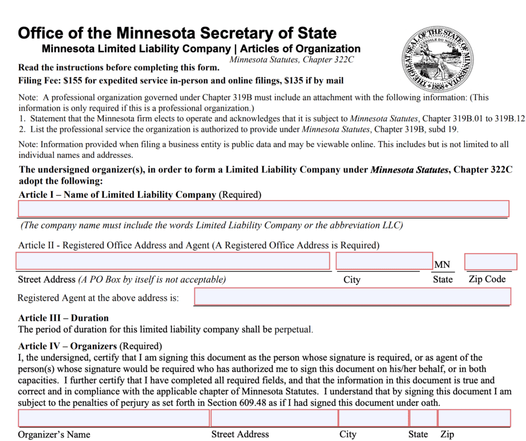 Minnesota LLC filing form