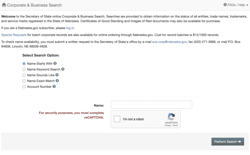 nebraska business name search
