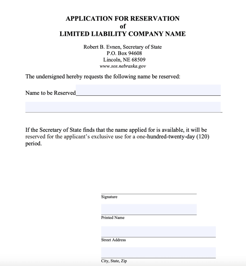registering LLC name in Nebraska