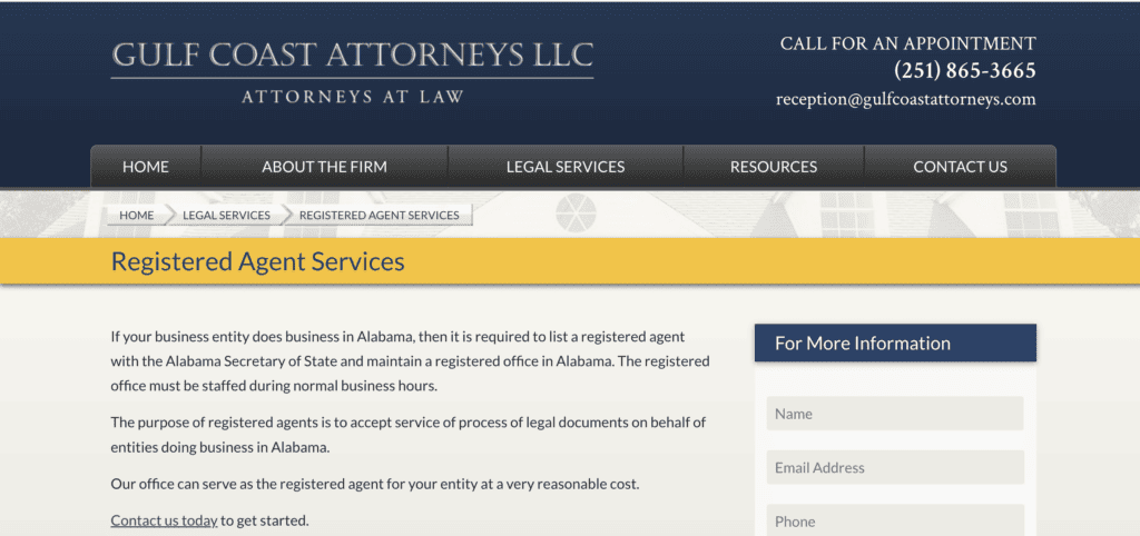 Gulf Coast Attorneys LLC - registered agent services in Alabama