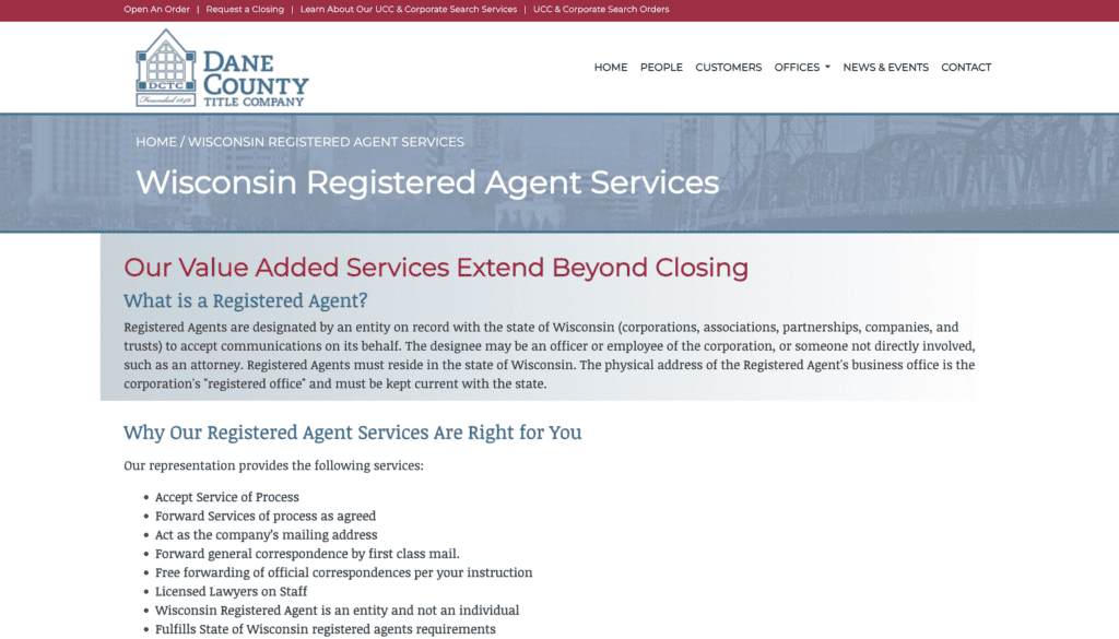 Dane County title company - registered agent service