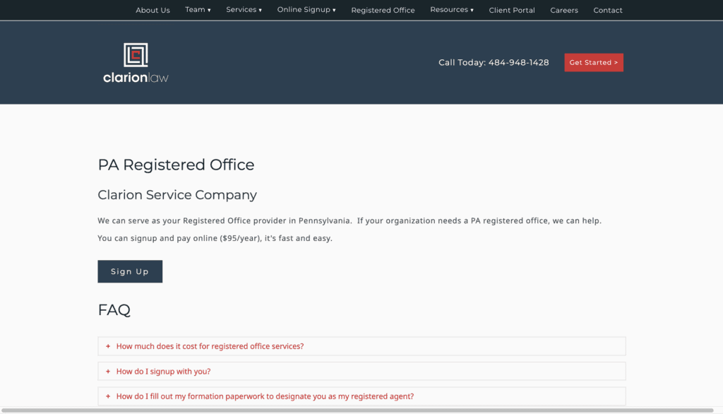 Clarion registered service in PA