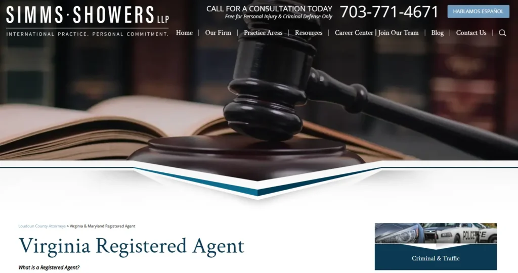 Simms Showers LLP registered agent service in Maryland